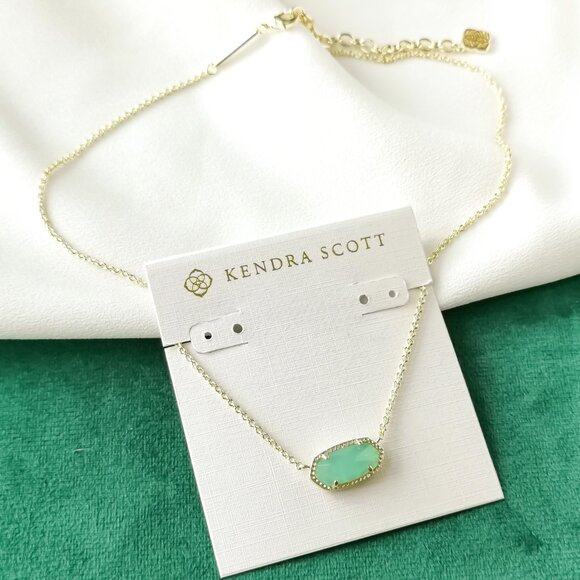 Kendra Scott Gold Pendant Necklace - Elisa Chalcedony Glass $50 New - Picture 2 of 3